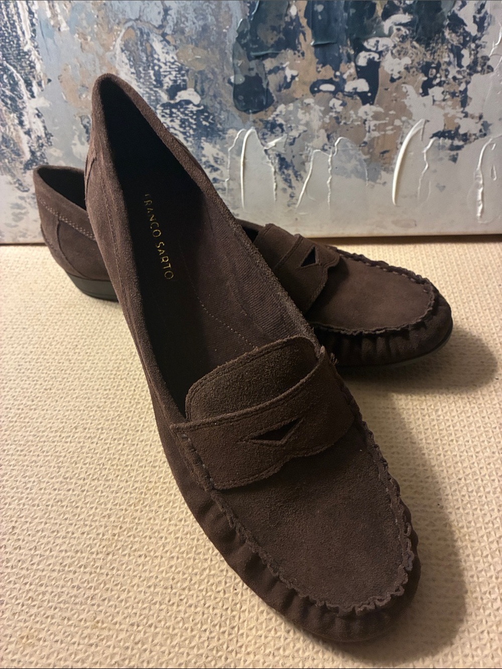 NWOT Franco Sarto Dark Brown Suede Penny Loafers Womens Sz 11 M Genuine Leather